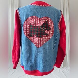 Upcycled Handmade Denim Jacket Wrangler x Jerzees Women's XL Patchwork Dog